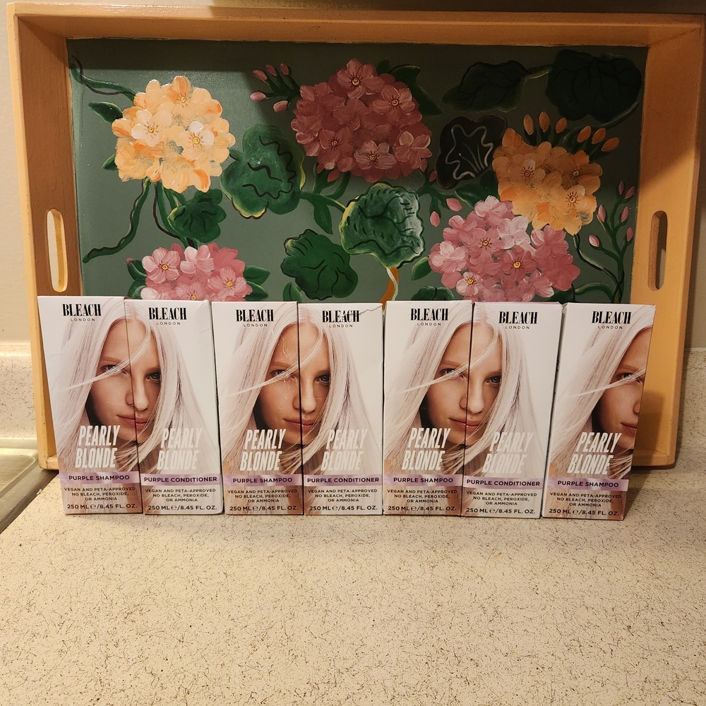 Bleach London Pearly Blonde 4 Purple Shampoo and 3 Purple Conditioner Bundle